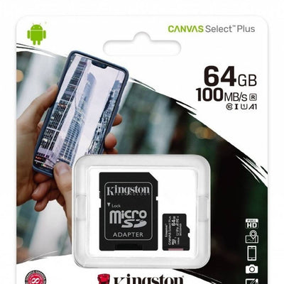 Tarjeta de memoria microSD 64GB Kingston Canvas Plus Clase 10 + Adaptador SD