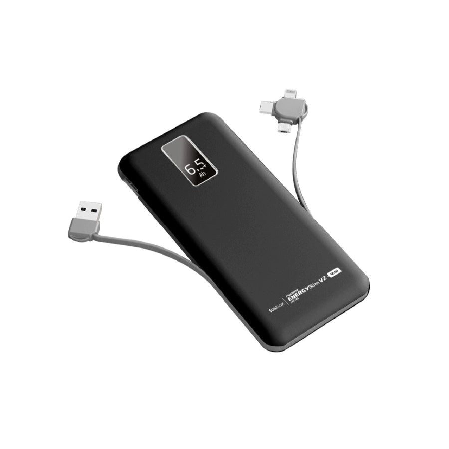 Cargador Power Bank FOXBOX Energy Slim V2 6500 mAh con Lightning USB-C microUSB