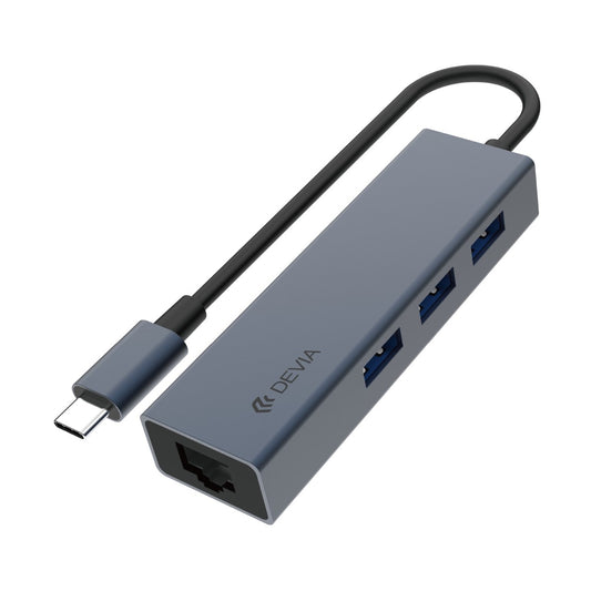 ADAPTADOR HUB USB TIPO-C A 3 USB-A + RJ45 DEVIA LEOPARD SERIES