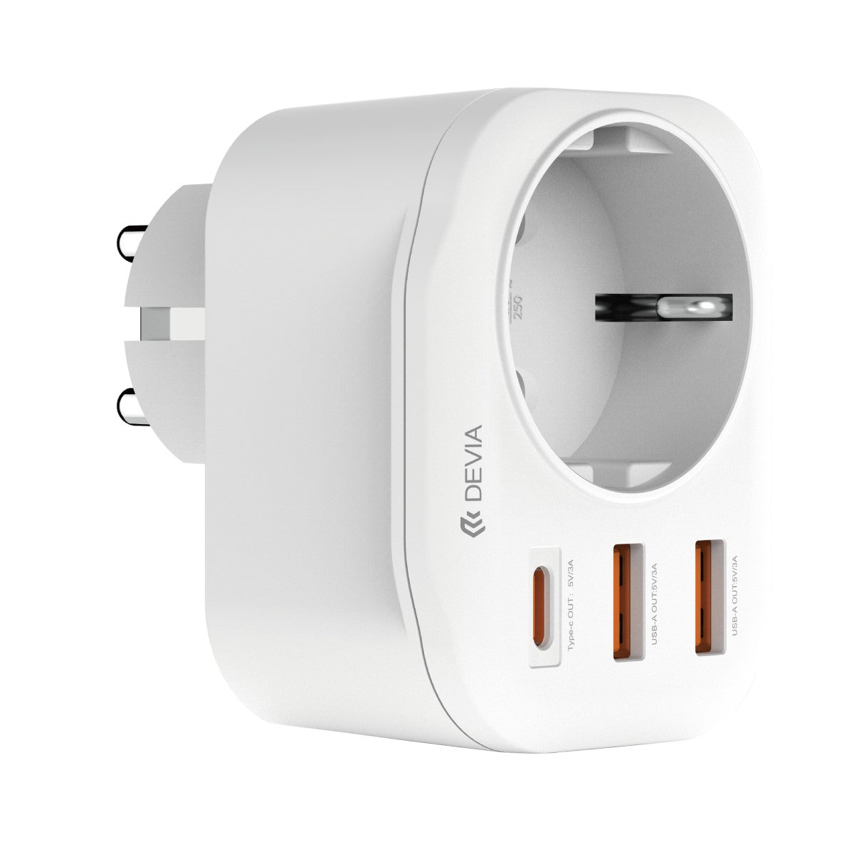 TOMACORRIENTE USB SCHUKO + 2 USB-A + USB-C DEVIA SMART SERIES 20W