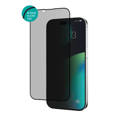 VIDRIO TEMPLADO FILTRO PRIVACIDAD BORDE SILICONA IPHONE 14 PRO DEVIA