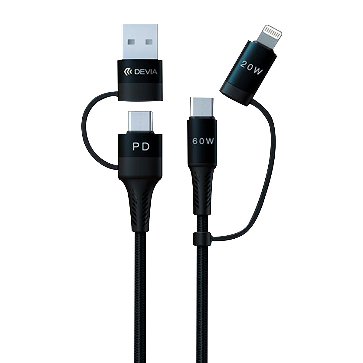 CABLE 4 EN 1 USB-C / MICRO USB / LIGHTNING / USB 1,5 METROS DEVIA