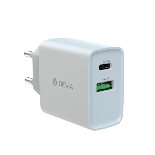 CARGADOR DE PARED USB + USB-C 20W SMART SERIES DEVIA PD CARGA RÁPIDA