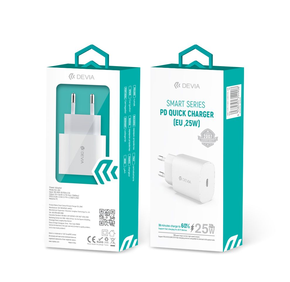 CARGADOR DE PARED 25W CARGA RAPIDA DEVIA SMART SERIES PD EU