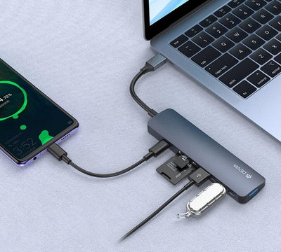 ADAPTADOR HUB 5 EN 1 USB-C A USB 3.0*3 + PD + LECTOR SD DEVIA LEOPARD
