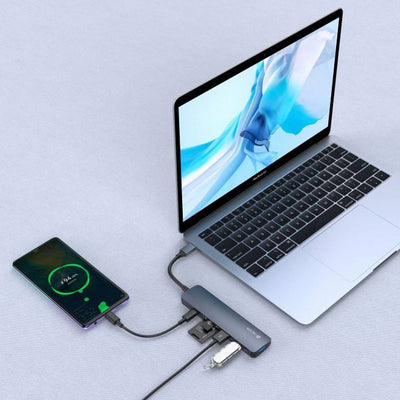 ADAPTADOR HUB 5 EN 1 USB-C A USB 3.0*3 + PD + LECTOR SD DEVIA LEOPARD