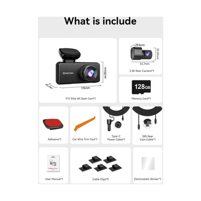 Cámara Dashcam Redtiger F17 Elite 4K Triple/Wifi/App/GPS