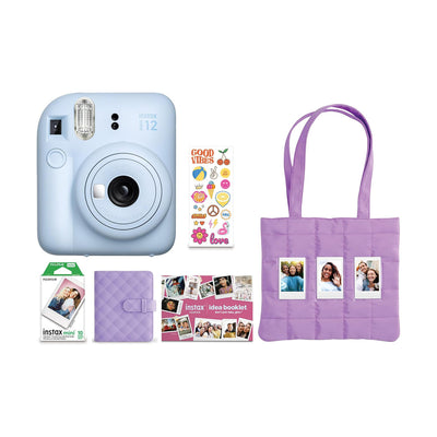 Cámara Instantánea Fujifilm Instax Mini 12 + Película Instax Mini, Álbum de Fotos, Stickers Decorativos y Bolsa Tote Original