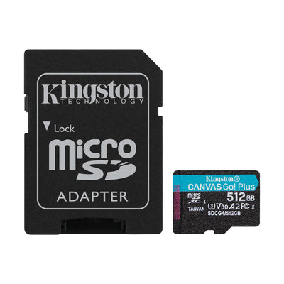 Micro SD + Adaptador Kingston 512GB 200mb/s Canvas Go Plus A2 U3 V30
