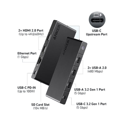 Hub USB-C Anker 10 en 1 Dual Displays 4K 30Hz HDMI 5Gbps